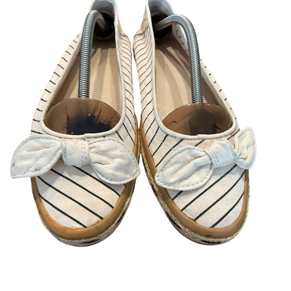 Sperry Top Sider White Black Bow Nautical Preppy Striped Flats Shoes 8.5 M